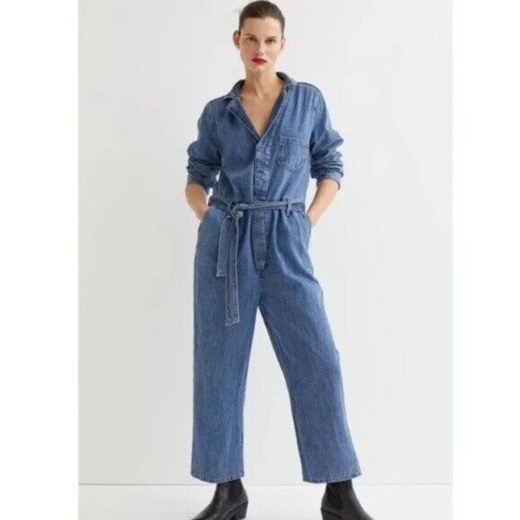 H&M Pants & Jumpsuits Nwt Hm Womens Size Xxlarge Denim Belted Jumpsuit In Blue Poshmark
